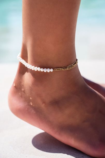 Sunchasers bracelet de cheville chaînes et perles blanches