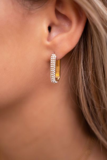Rectangular earrings with stones
