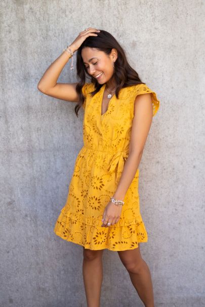 Ochre yellow dress with crochet detail