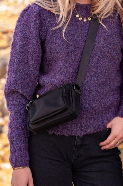 Black cross body bag with front pocket