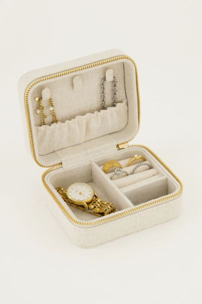 Boîte à bijoux beige médium en lin 