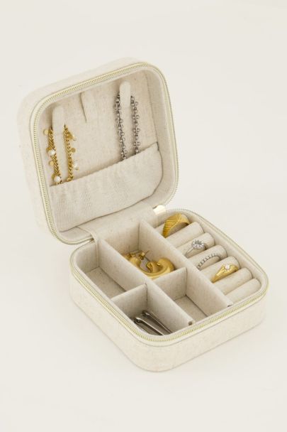 Mini boîte à bijoux beige en lin 