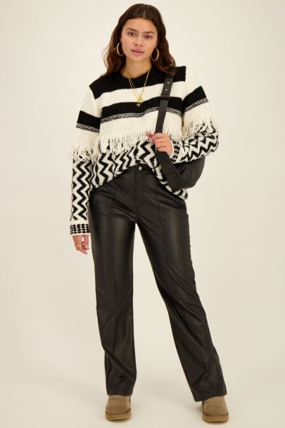 Black and white jumper with fringes