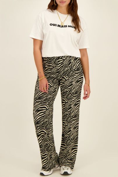 Black and white zebra print wide leg trousers