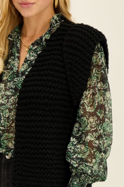 Black chunky knit gilet with shoulder padding