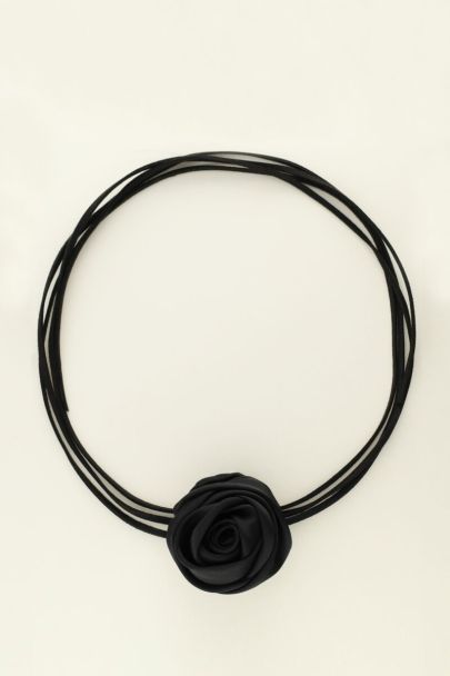 Black cord choker with satin flower