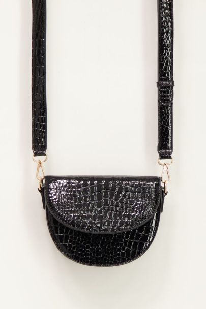 Black shoulder bag semi-circle with croc print