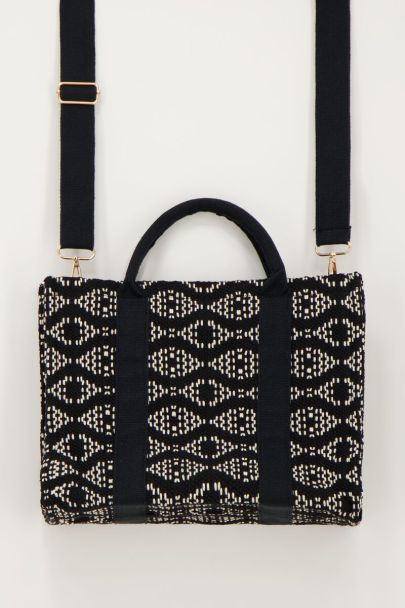 Black & white tote bag with woven Aztec print | My Jewellery