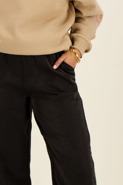 Black wide leg trousers metallic look
