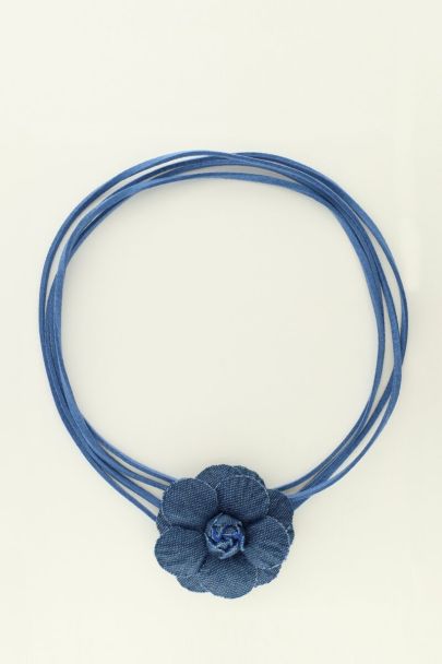 Blue cord choker with denim flower