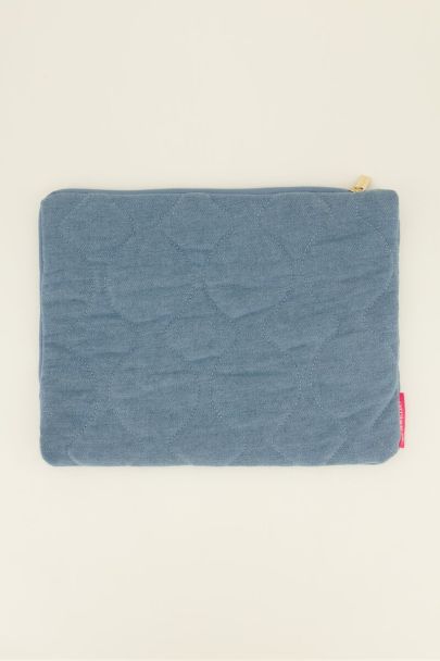 Blue denim laptop cover with pattern