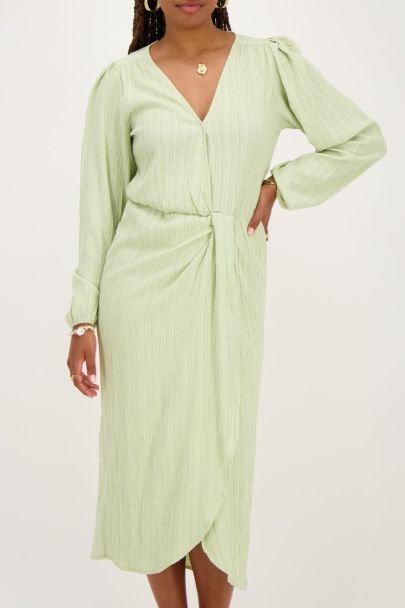 Green crinkle midi dress with overlap 
