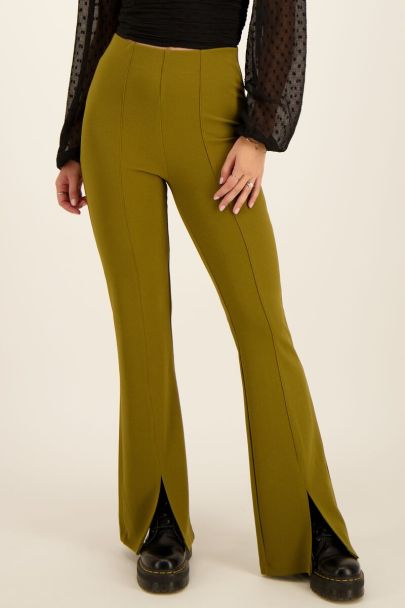 Green flared trousers with split
