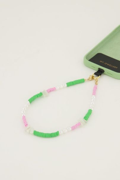 Cordon de téléphone vert avec perles