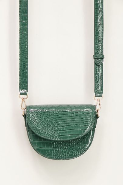 Green shoulder bag semi-circle with croc print