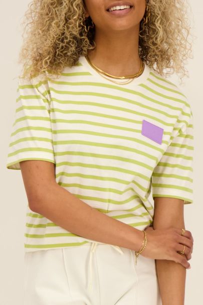 Green striped T-shirt with patch