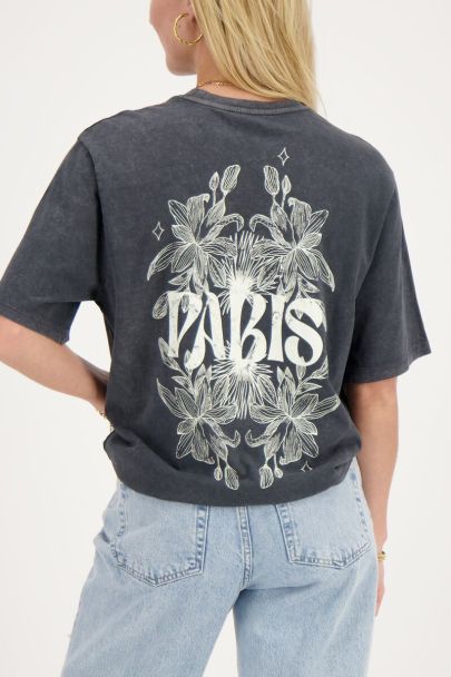T-shirt gris Paris fleuri 