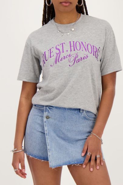 Grijs T-shirt met glitter ''Rue st. honoré''