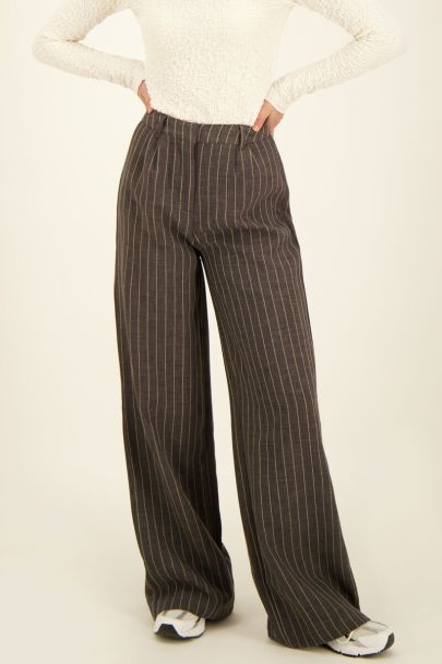 Grey wide leg trousers with pinstripes