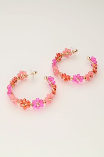 Large hoop earrings with pink flowers | My Jewellery