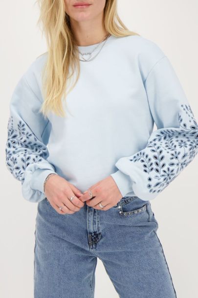 Light blue sweatshirt with embroidered sleeves