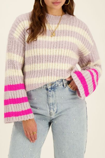 Lilac jumper with contrasting stripes