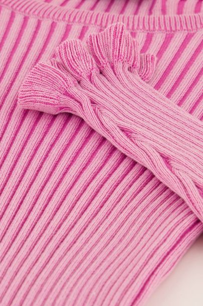 Pink sweater with stripes & ruffled sleeves