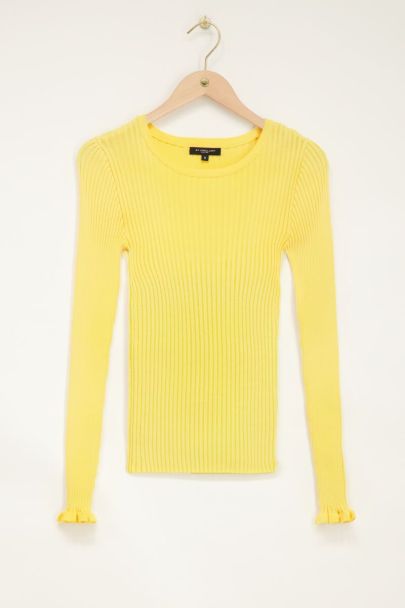 Yellow sweater with striped & ruffled sleeves