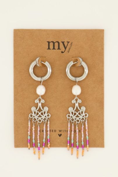 Pearl hoop earrings with multicoloured beads | My Jewellery