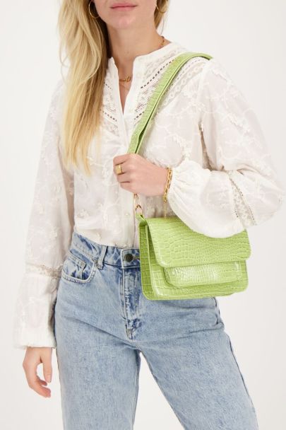 Mint green crocodile print shoulder bag