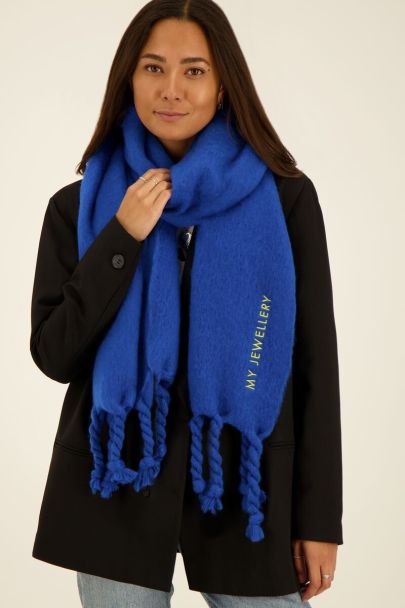 Blauwe sjaal met franjes