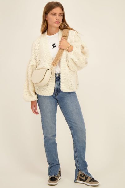 Beige chunky-knitted cardigan