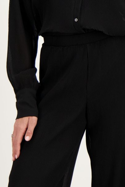 Black wide-leg pleated trousers