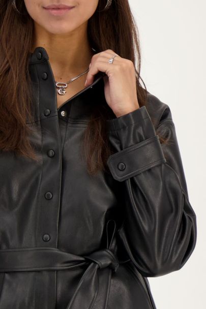 Black leather-look playsuit