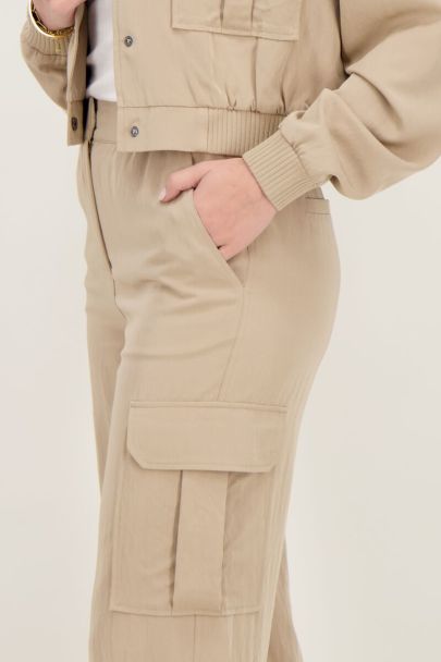 Beige cargo pants with elasticated waistband