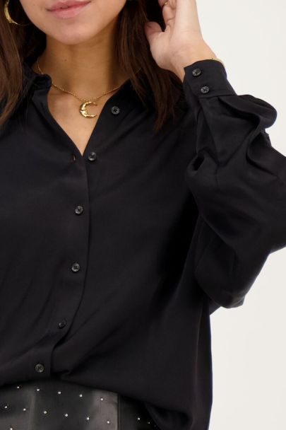 Zwart oversized blouse satijn 