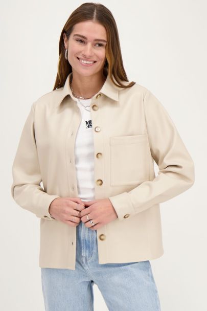 Beige leatherlook oversized blouse