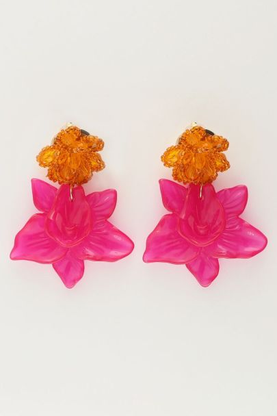 Island earrings with orange and pink flower | My Jewellery