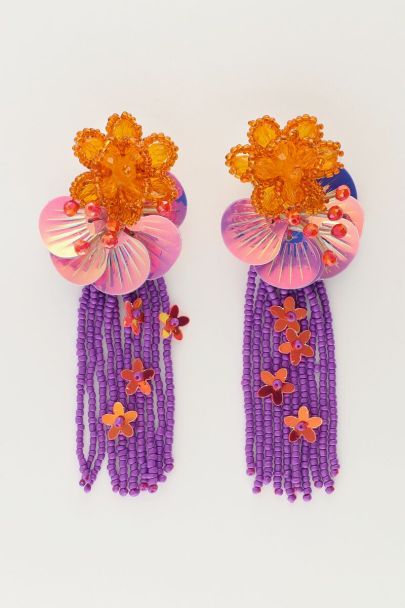 Island earrings with flowers and pink fringe | My Jewellery
