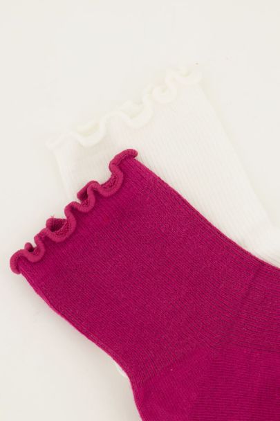 Wit en paarse sokken set met ruffle 