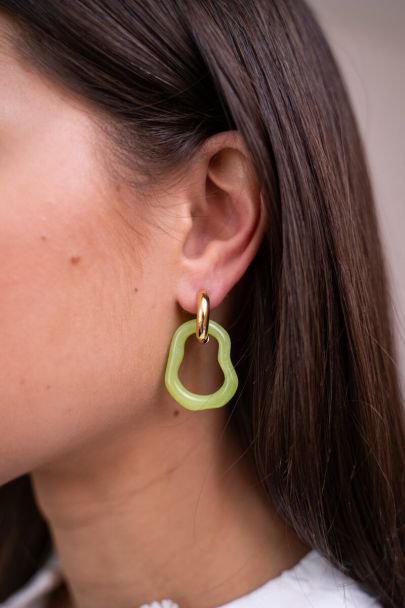 Ocean green hoop earrings organic shape small
