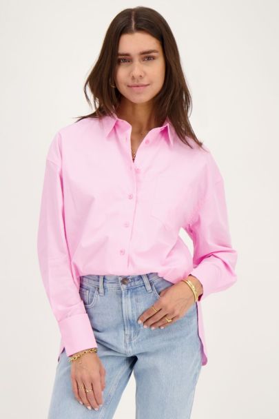 Oversized roze blouse met borstzak