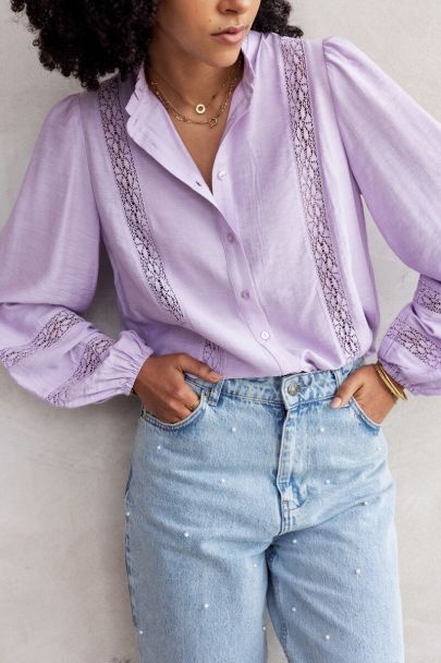 Lilac blouse with lace tapes
