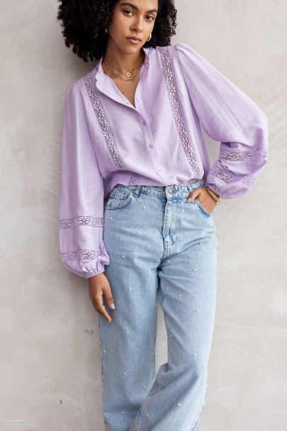 Lilac blouse with lace tapes