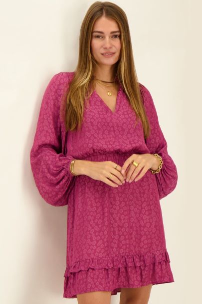 Purple jacquard dress with long sleeves