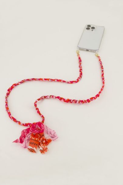 Cordon de téléphone en bandana rose et orange