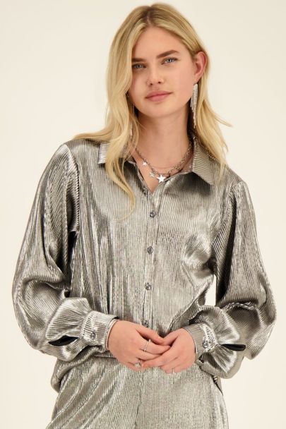 Zilveren plissé blouse