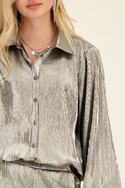Zilveren plissé blouse