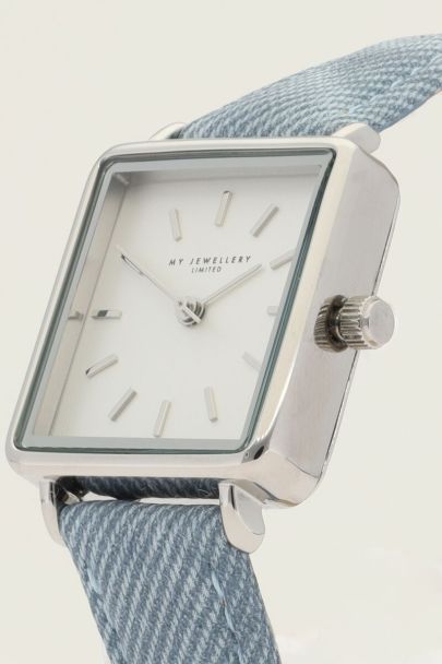 Square watch with denim strap