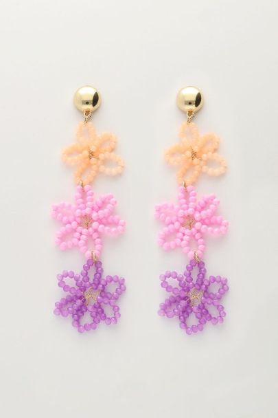 Statement earrings with 3 multicoloured flowers